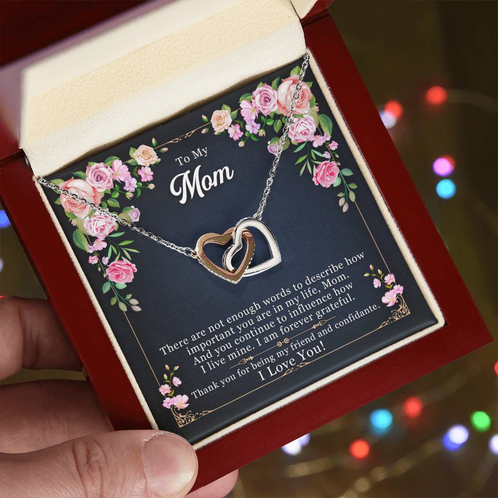 🌹 To My Mom – Interlocking Hearts Necklace | “Thank You for Being My Friend” Floral Message Gift