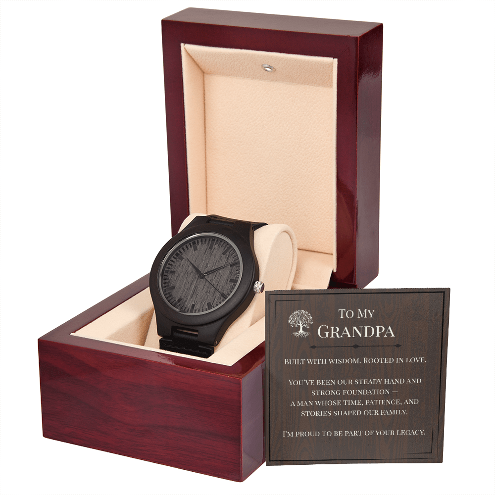 Rustic Grandpa Watch Gift – Wooden Timepiece with Heartfelt Message Card | Grandparents Day, Birthday, or Retirement Gift