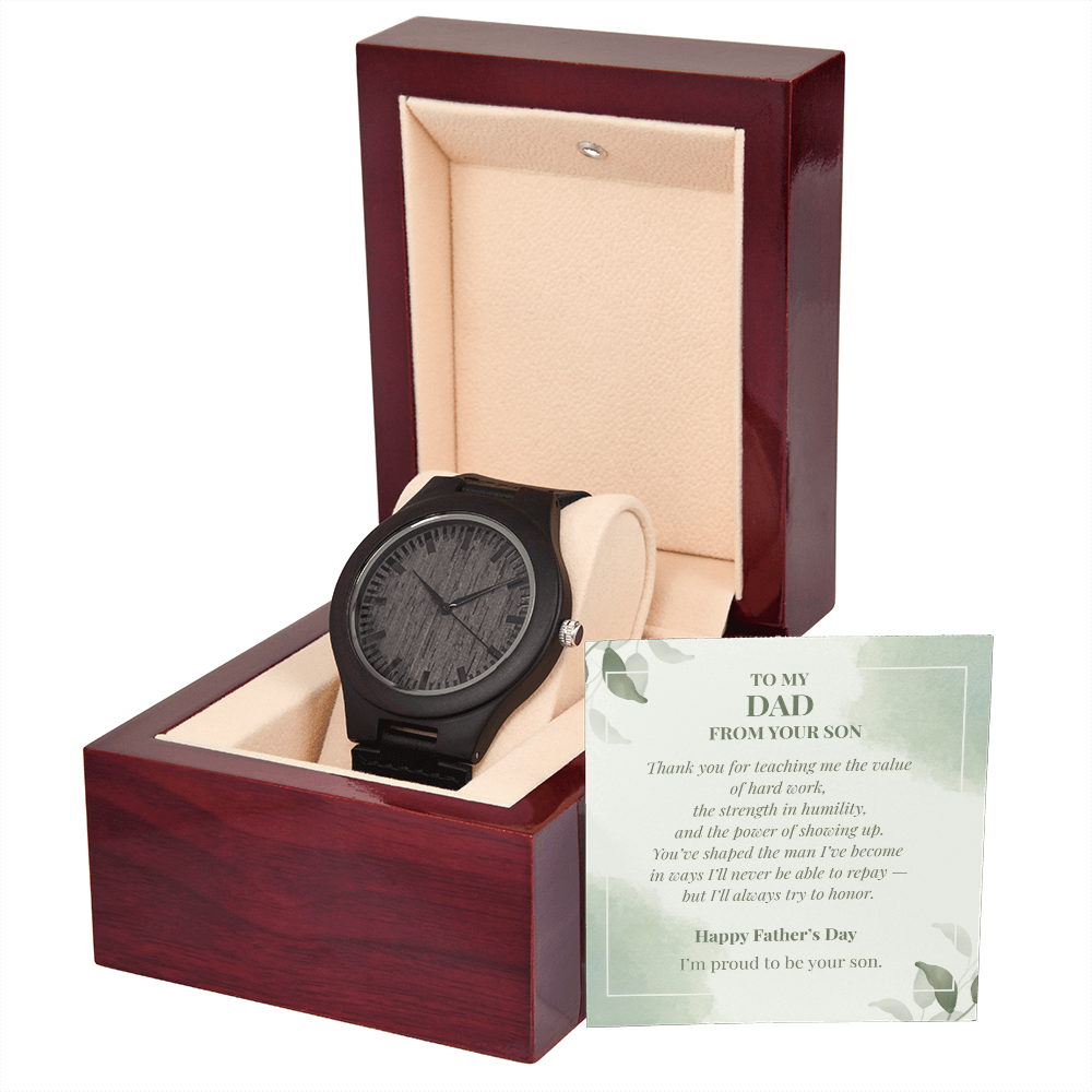 To My Dad – Wooden Watch with Message Card | Rustic Father's Day Gift from Son