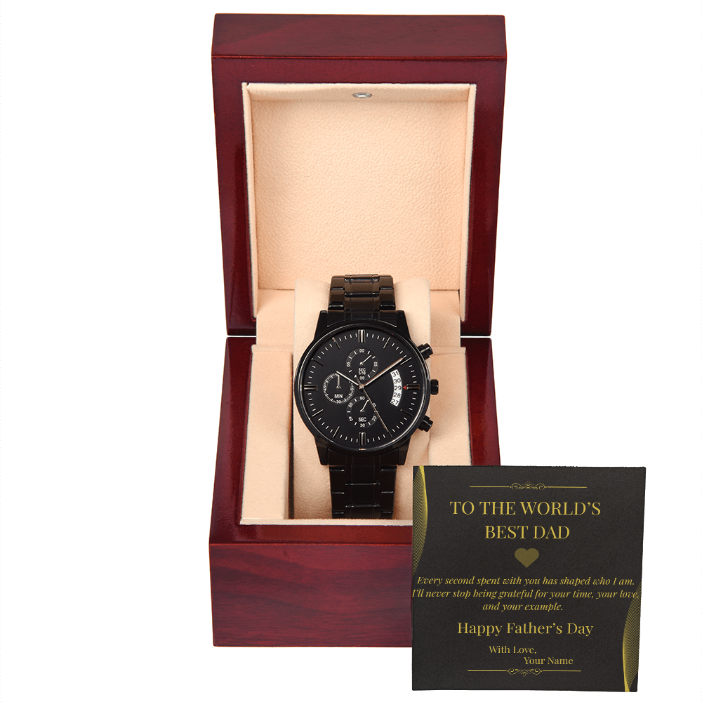 Personalized Father's Day Watch with Personal Card – Black Chronograph