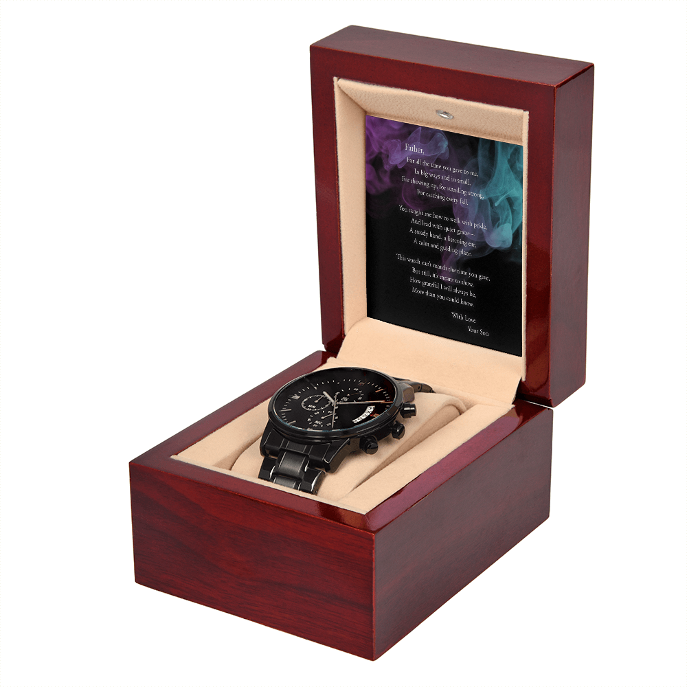 To My Father - Black Chronograph Watch in Luxury Giftbox with Sentiment