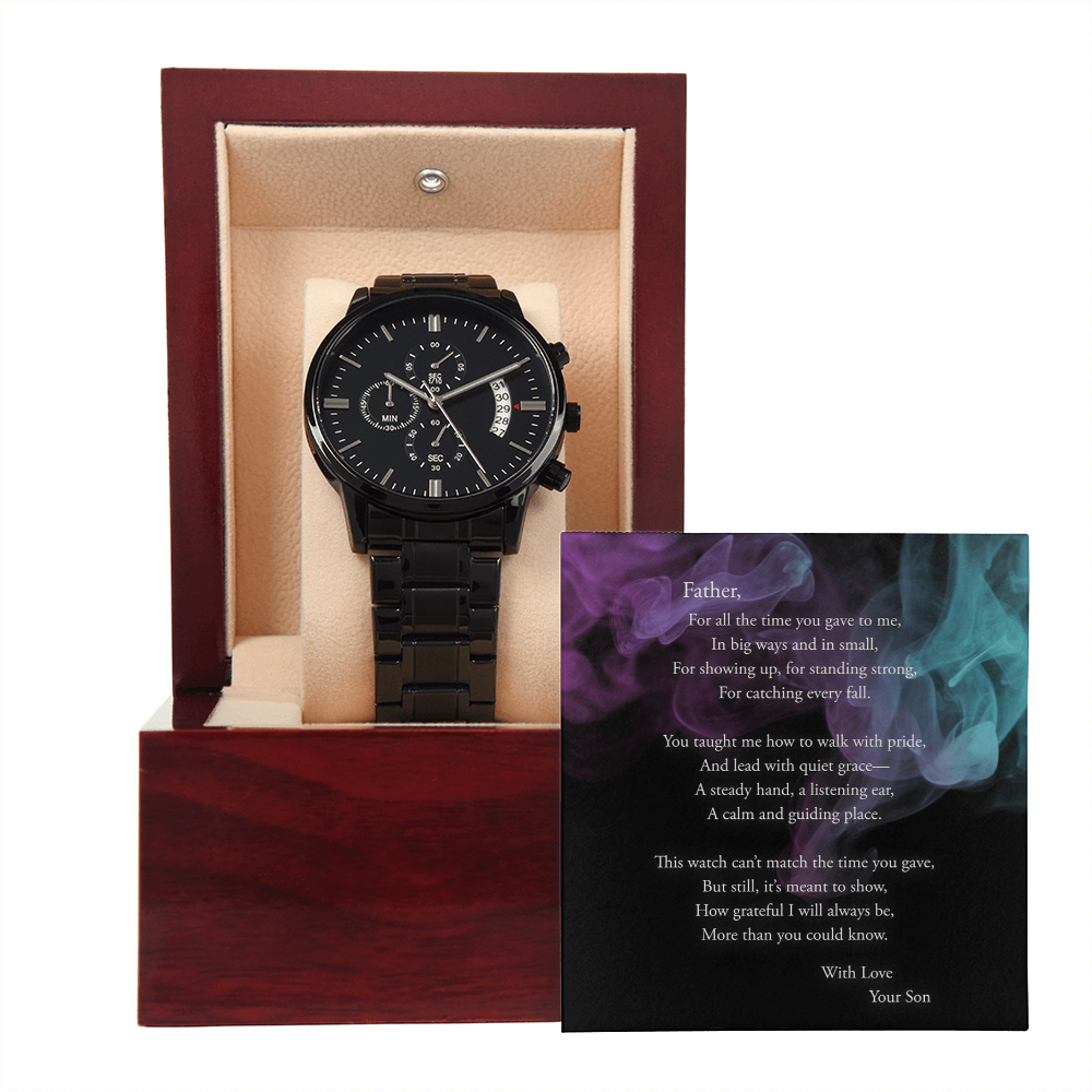 To My Father - Black Chronograph Watch in Luxury Giftbox with Sentiment
