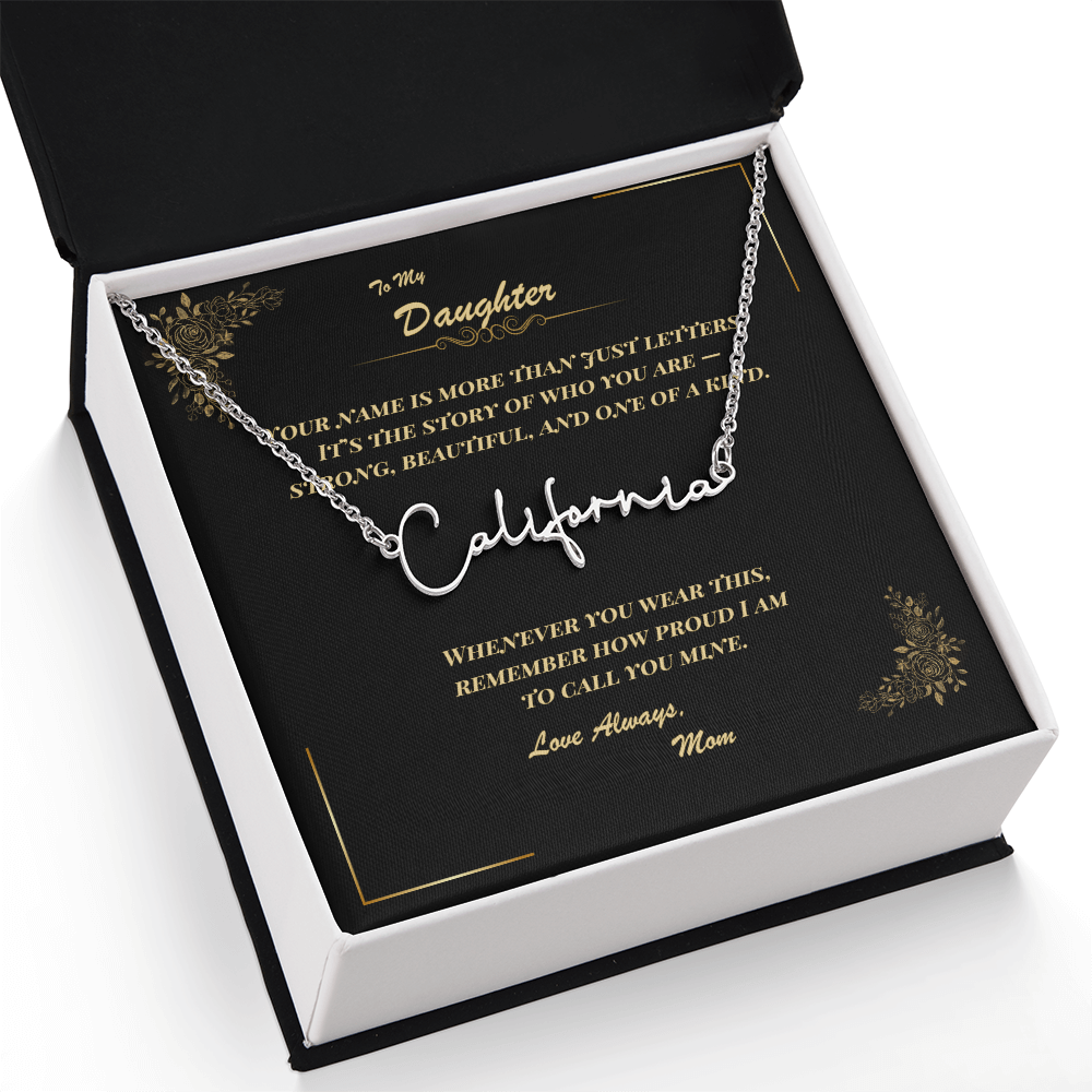 To My Daughter – Personalized Signature Name Necklace with Message Card | Gift from Mom