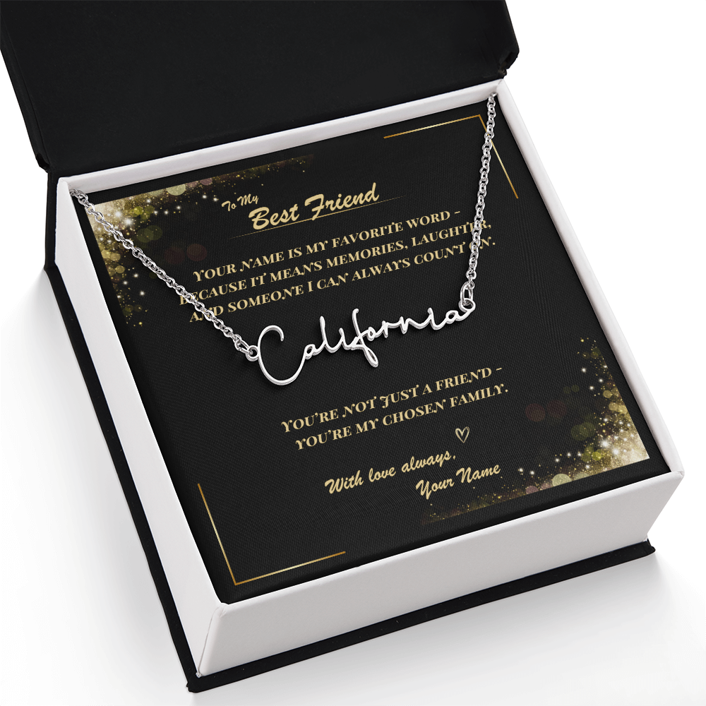 To My Best Friend – Signature Name Necklace with Personalized Message Card | Custom Gift