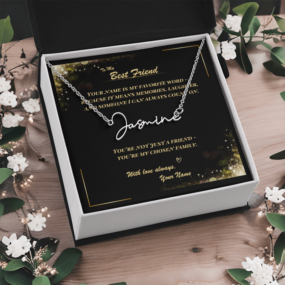 To My Best Friend – Signature Name Necklace with Personalized Message Card | Custom Gift