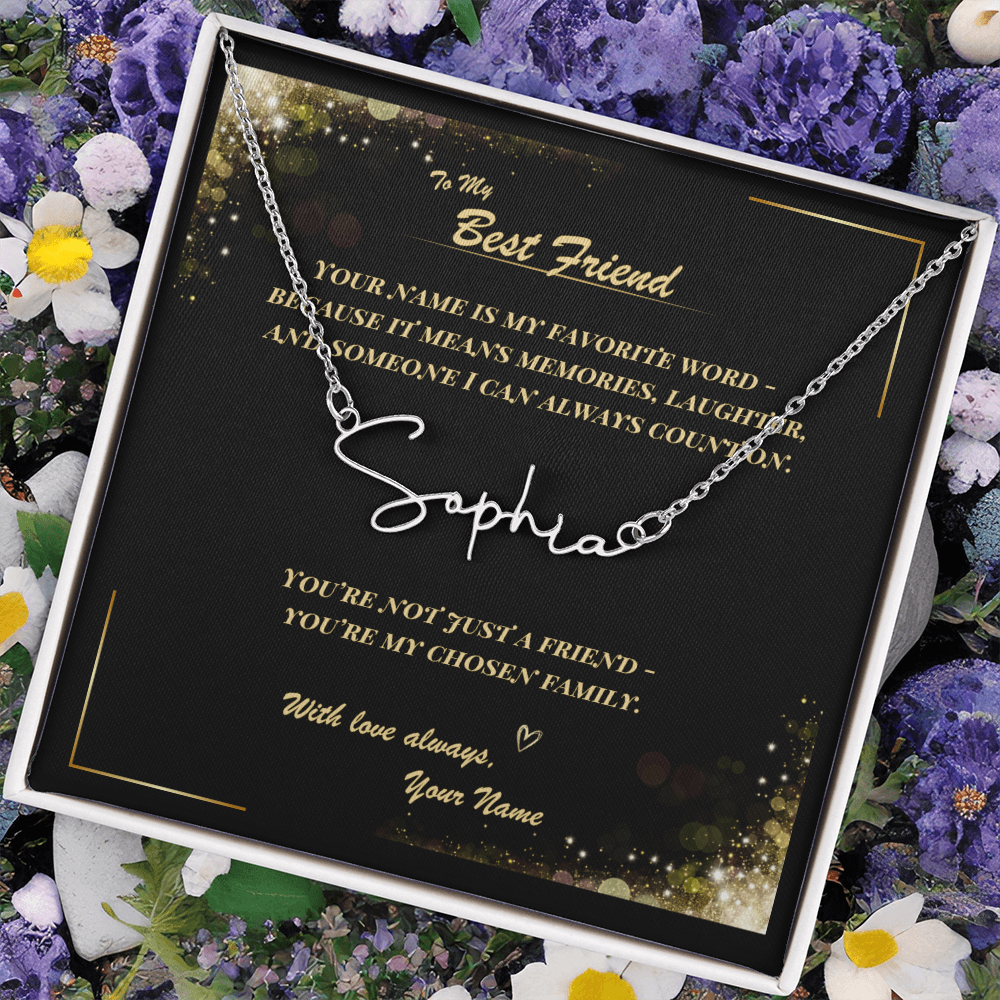 To My Best Friend – Signature Name Necklace with Personalized Message Card | Custom Gift