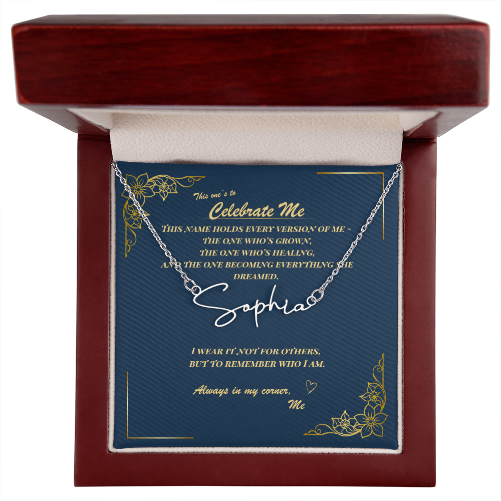 Celebrate Yourself – Personalized Signature Name Necklace with Empowering Message Card