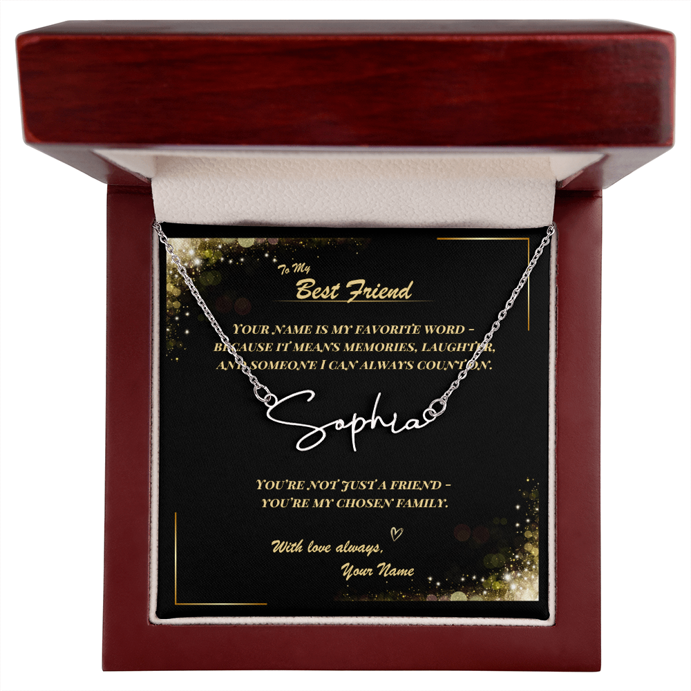 To My Best Friend – Signature Name Necklace with Personalized Message Card | Custom Gift