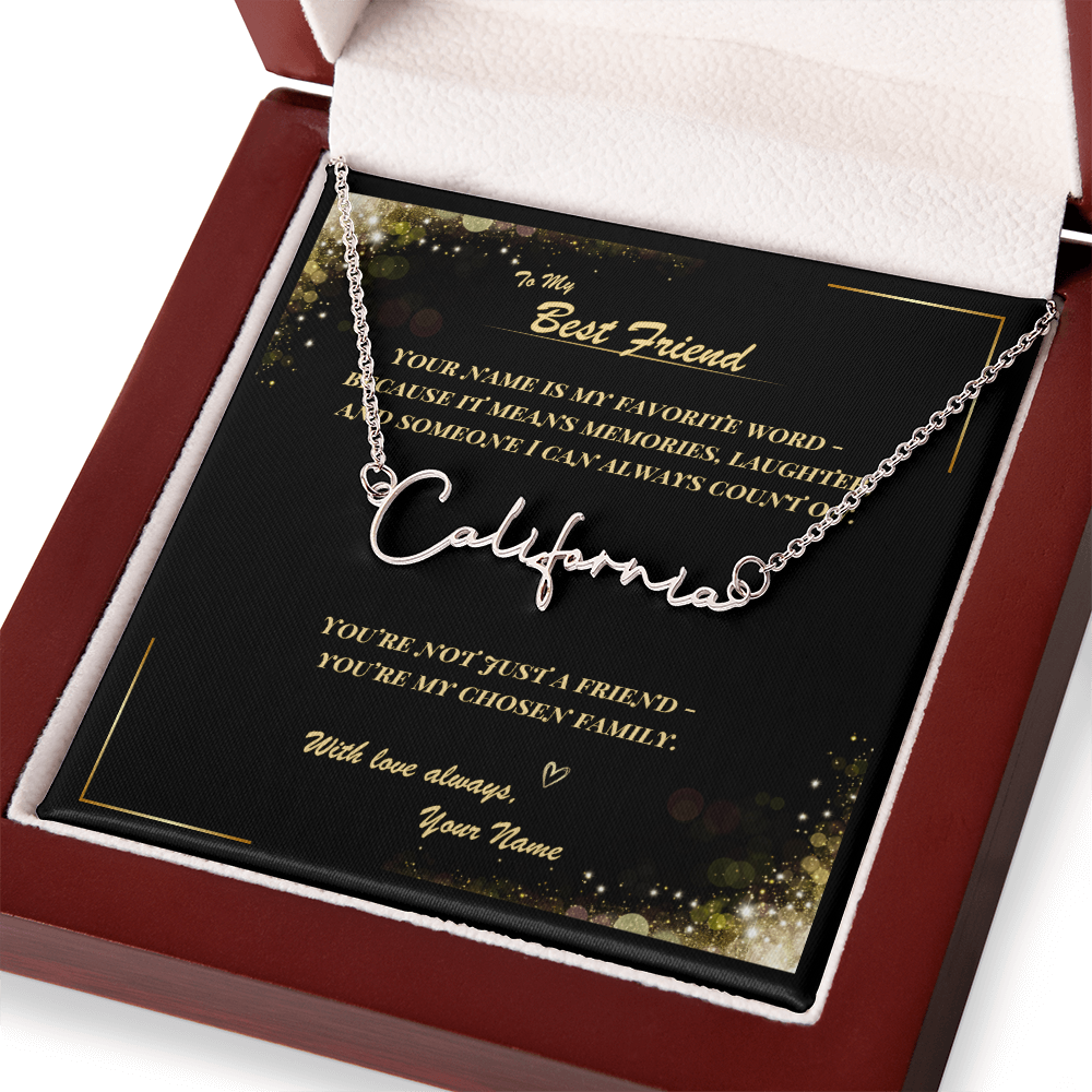 To My Best Friend – Signature Name Necklace with Personalized Message Card | Custom Gift