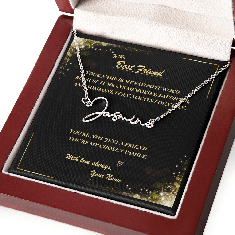 To My Best Friend – Signature Name Necklace with Personalized Message Card | Custom Gift