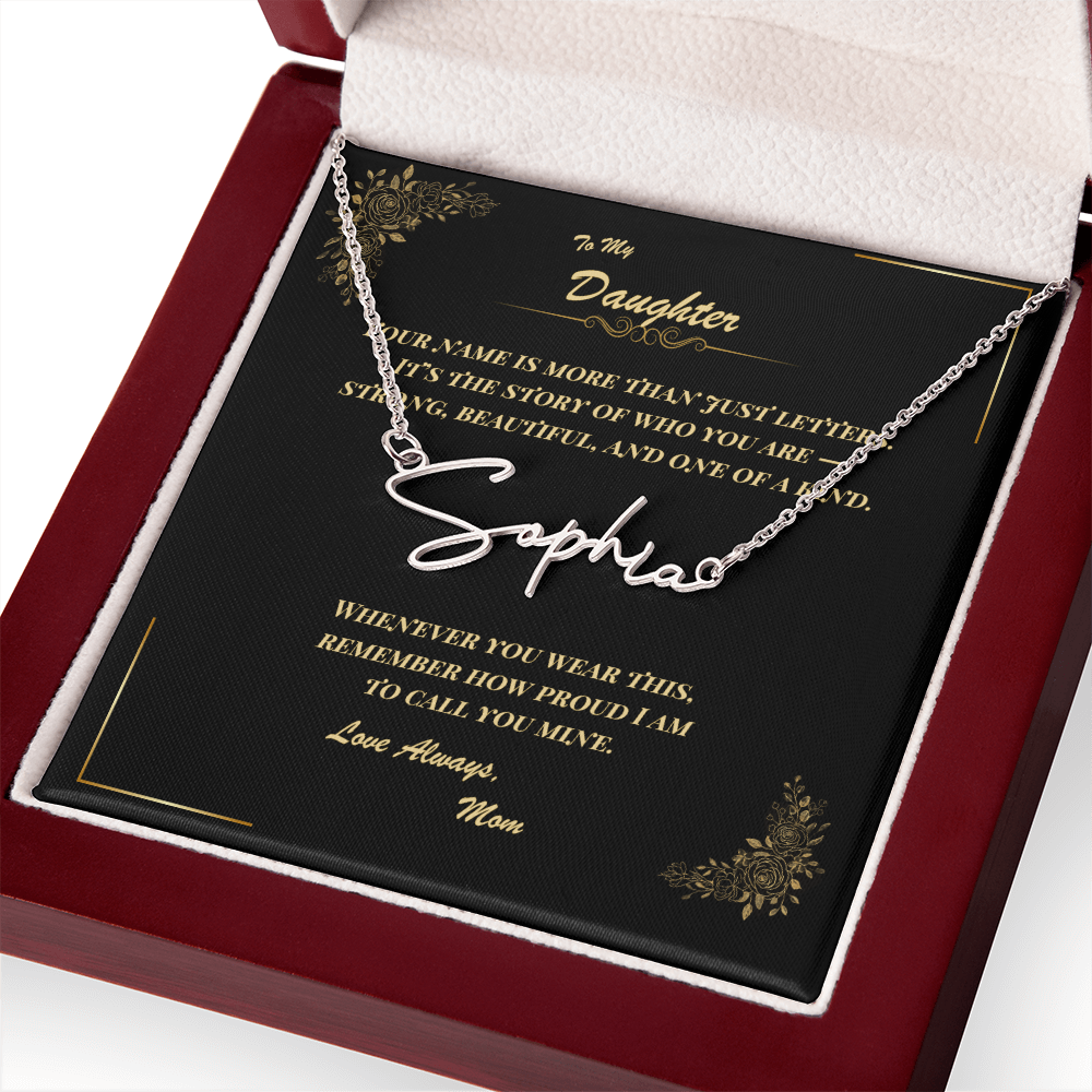 To My Daughter – Personalized Signature Name Necklace with Message Card | Gift from Mom