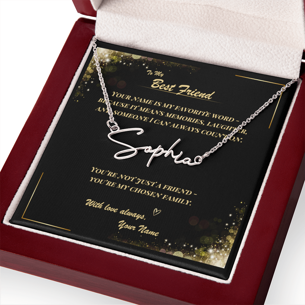 To My Best Friend – Signature Name Necklace with Personalized Message Card | Custom Gift