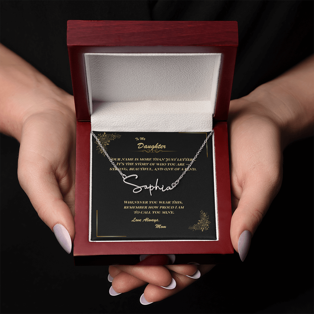 To My Daughter – Personalized Signature Name Necklace with Message Card | Gift from Mom