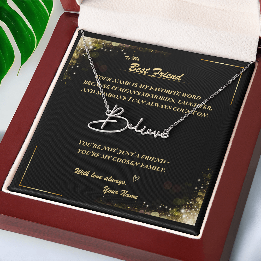 To My Best Friend – Signature Name Necklace with Personalized Message Card | Custom Gift