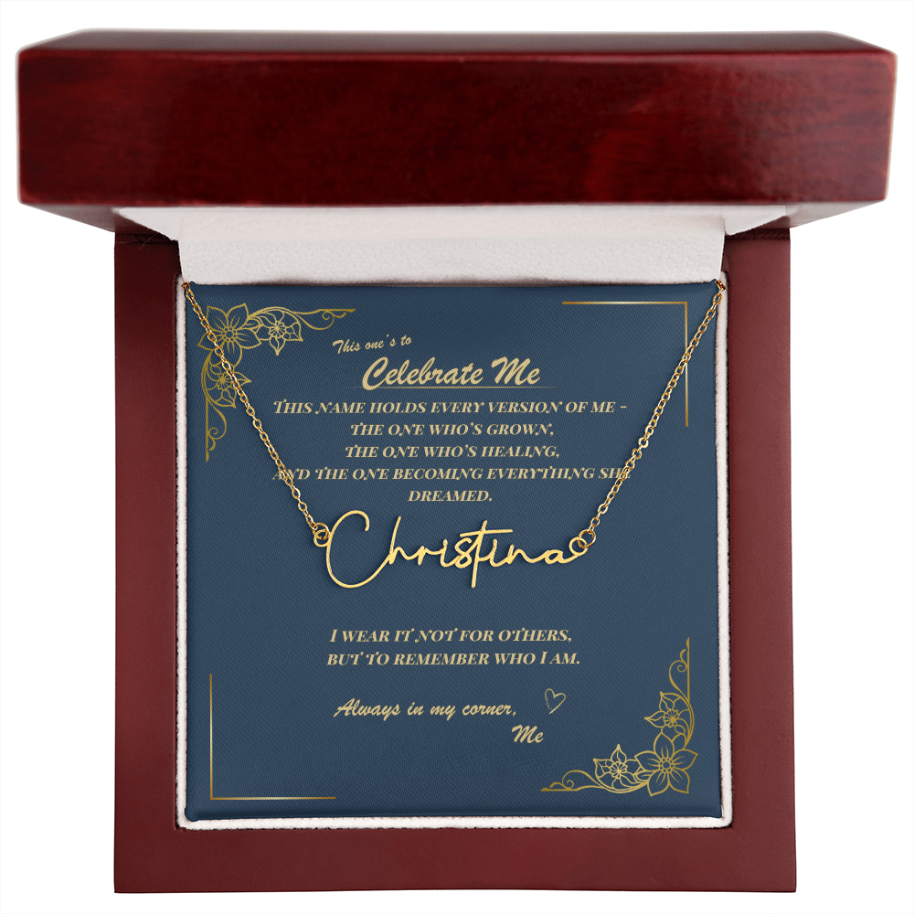 Celebrate Yourself – Personalized Signature Name Necklace with Empowering Message Card