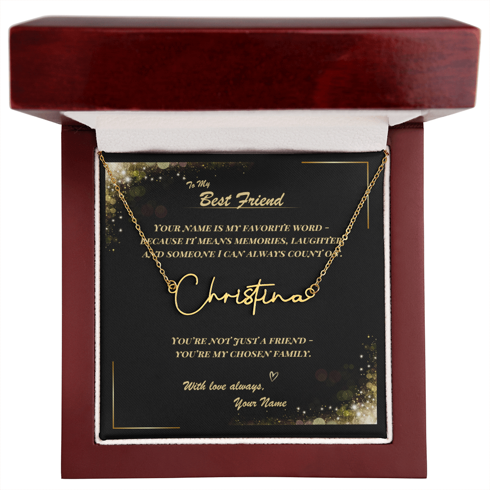To My Best Friend – Signature Name Necklace with Personalized Message Card | Custom Gift