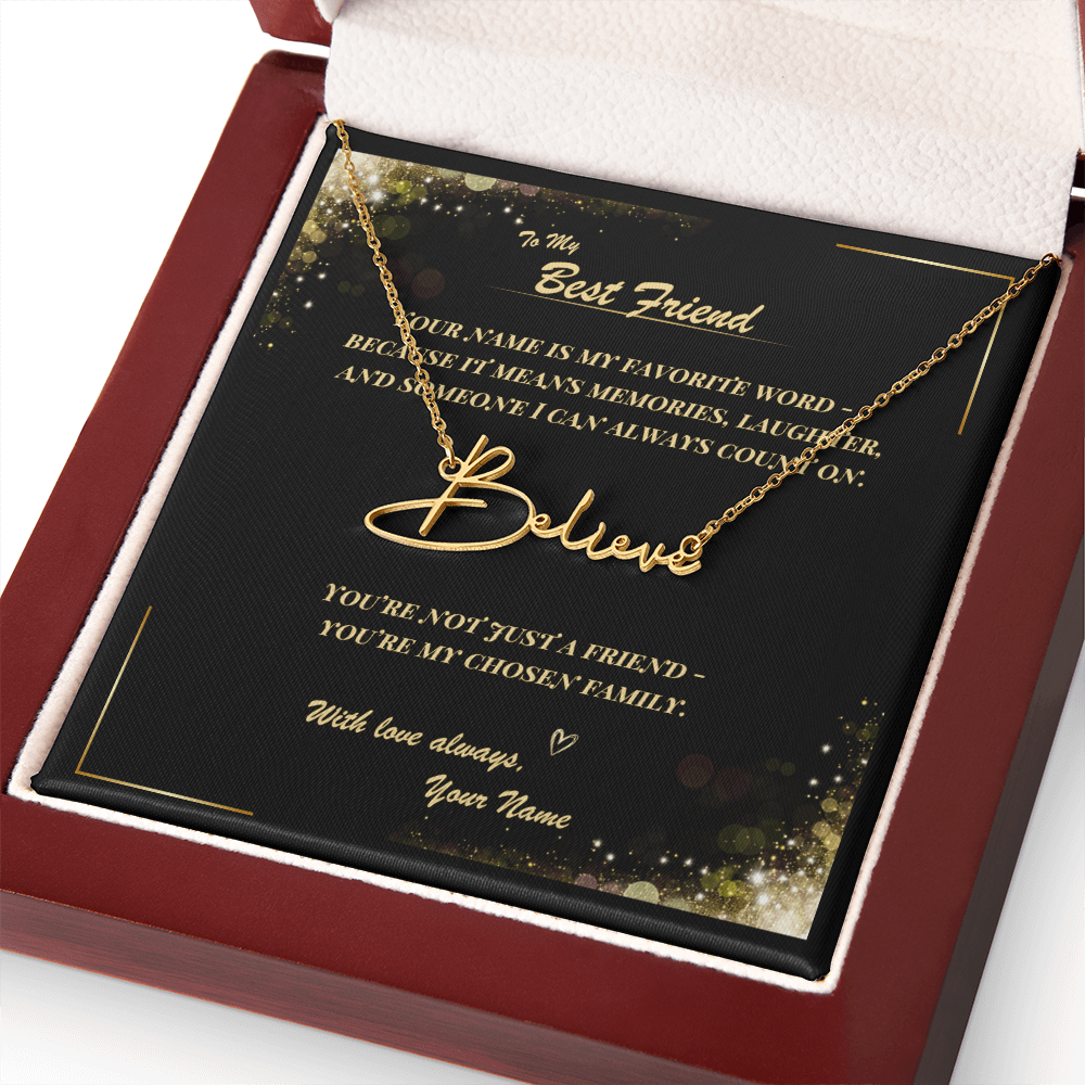 To My Best Friend – Signature Name Necklace with Personalized Message Card | Custom Gift