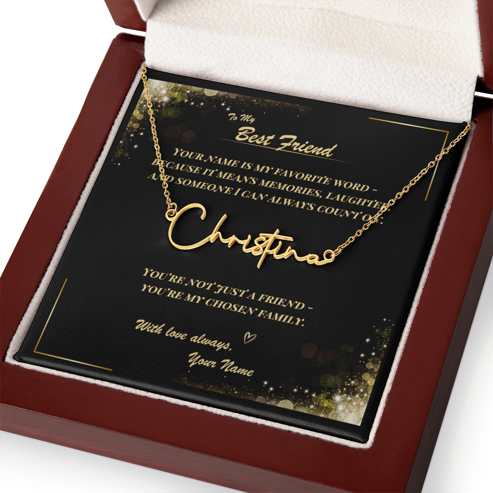 To My Best Friend – Signature Name Necklace with Personalized Message Card | Custom Gift