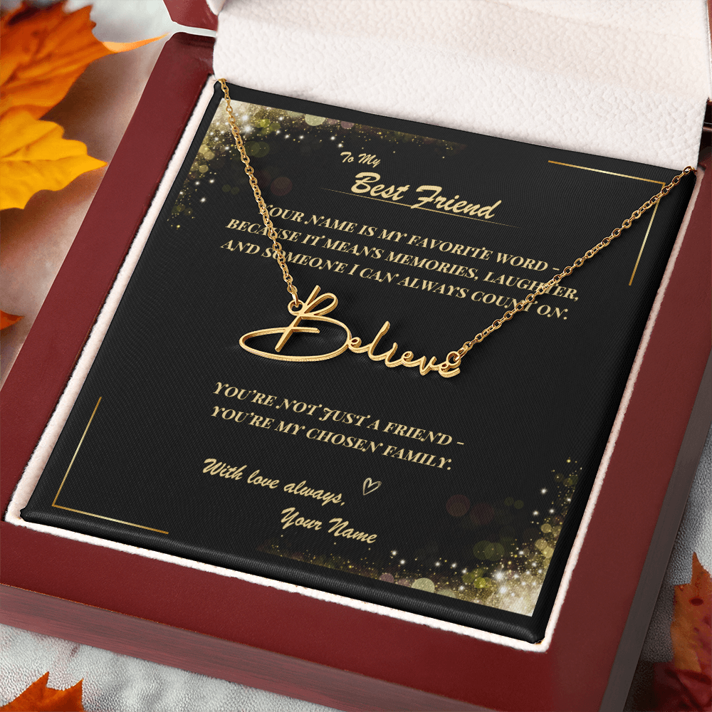 To My Best Friend – Signature Name Necklace with Personalized Message Card | Custom Gift