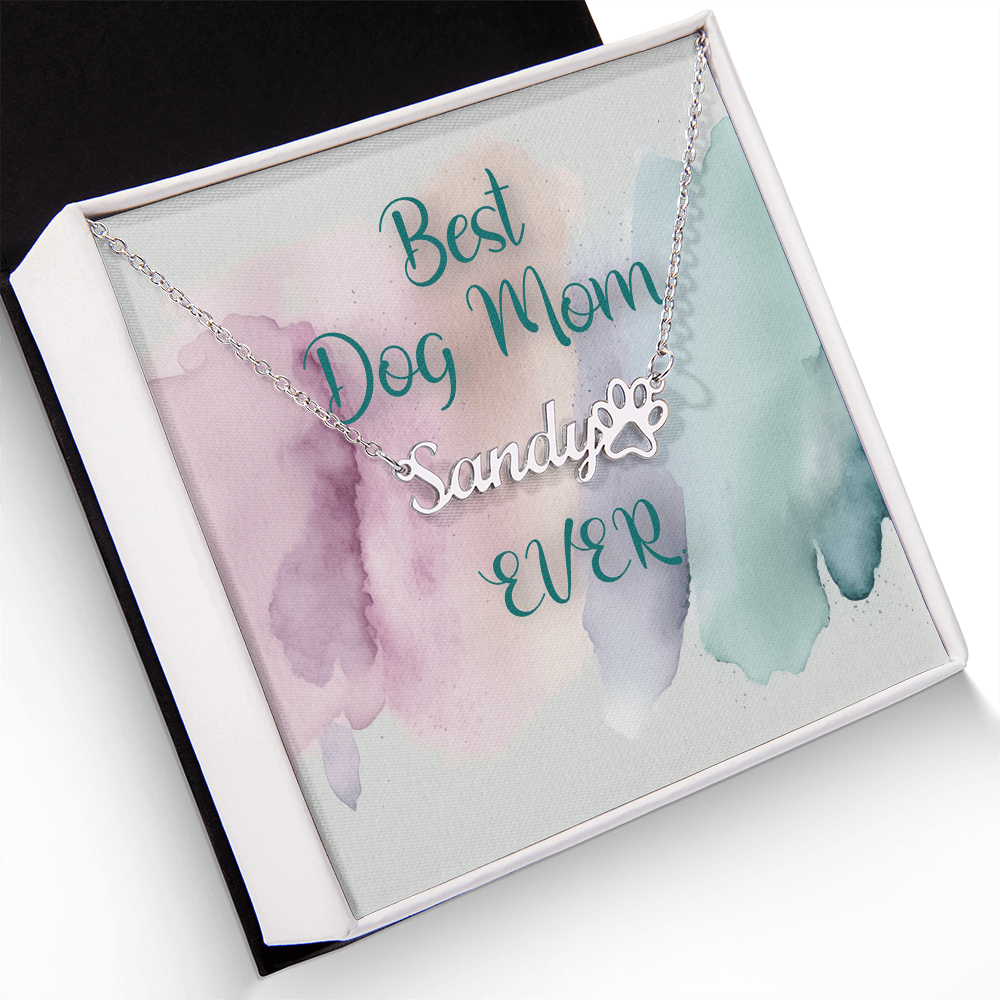 🐶 Best Dog Mom Ever – Personalized Paw Print Name Necklace | Custom Gift for Pet Lovers with Watercolor Card