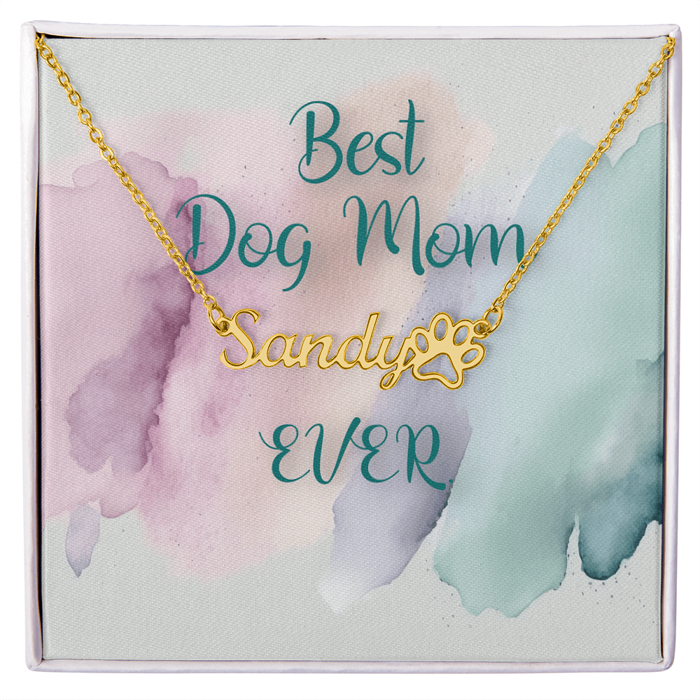 🐶 Best Dog Mom Ever – Personalized Paw Print Name Necklace | Custom Gift for Pet Lovers with Watercolor Card