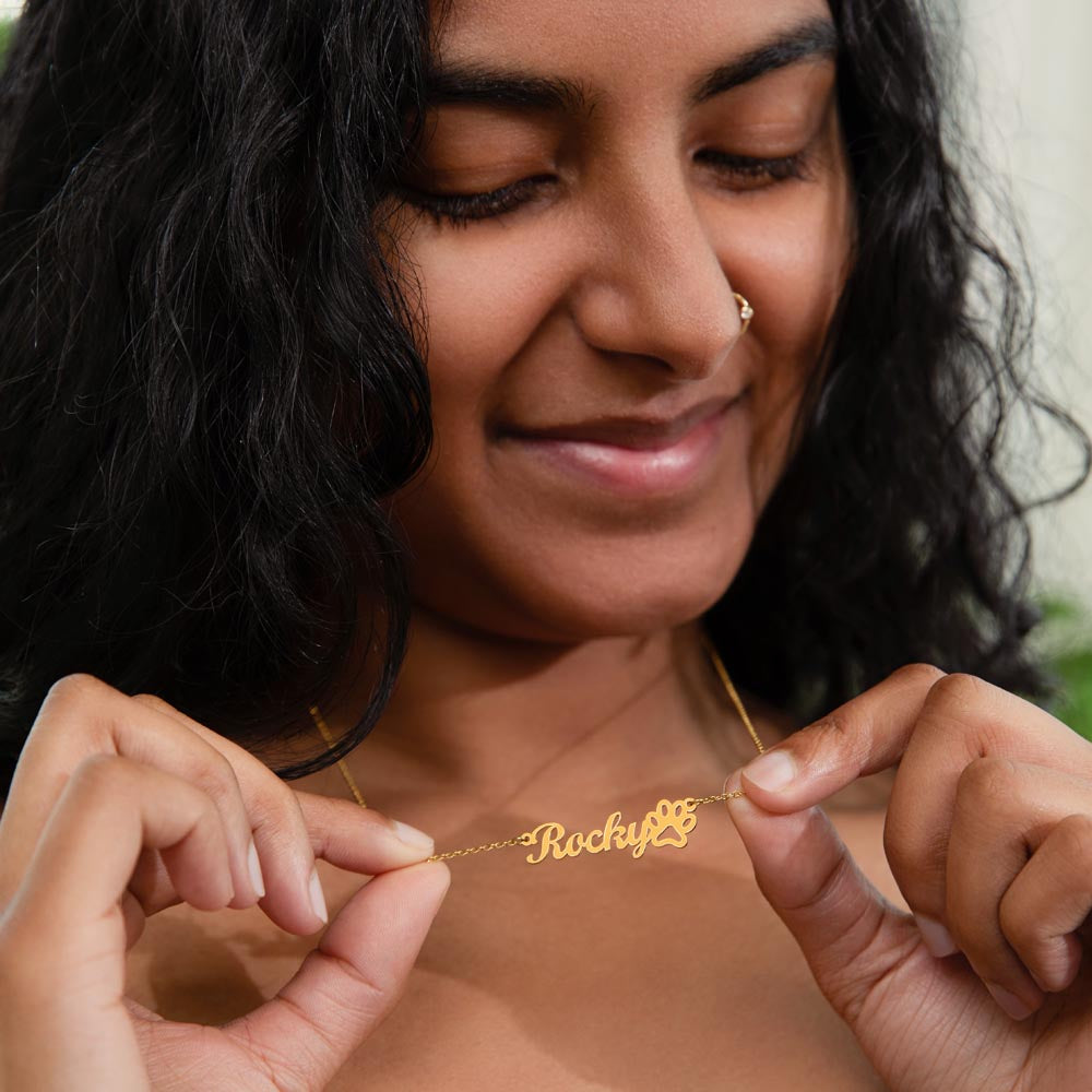 Personalized Dog Mom Name Necklace with Paw – Custom Pet Lover Gift, Made in USA, Fast Shipping