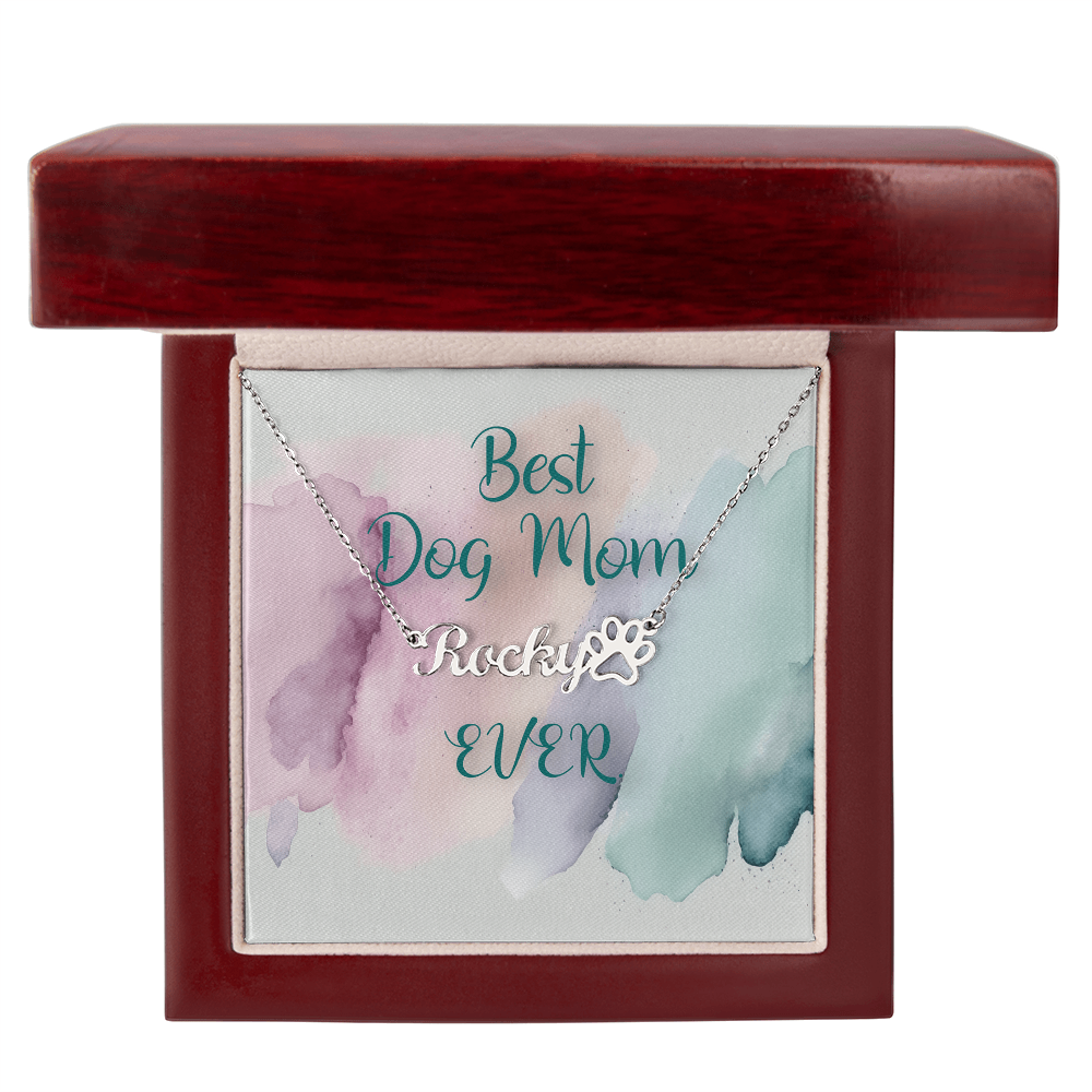 🐶 Best Dog Mom Ever – Personalized Paw Print Name Necklace | Custom Gift for Pet Lovers with Watercolor Card