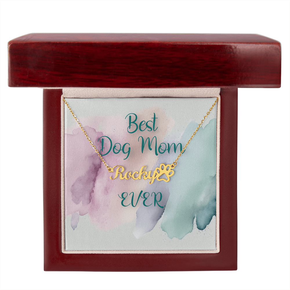 🐶 Best Dog Mom Ever – Personalized Paw Print Name Necklace | Custom Gift for Pet Lovers with Watercolor Card