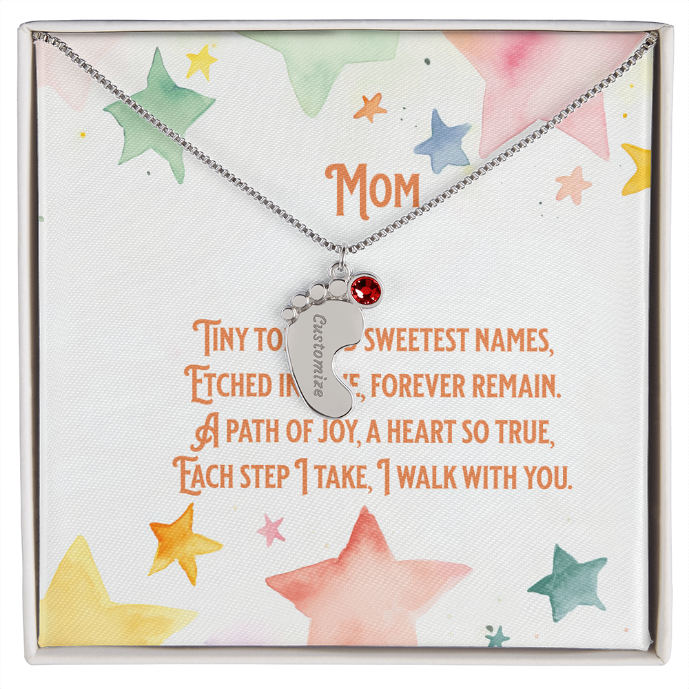 💖 Personalized Baby Feet Necklace – Custom Engraved with Child’s Name & Birthstone | Touching Poem Gift for Mom or Grandma
