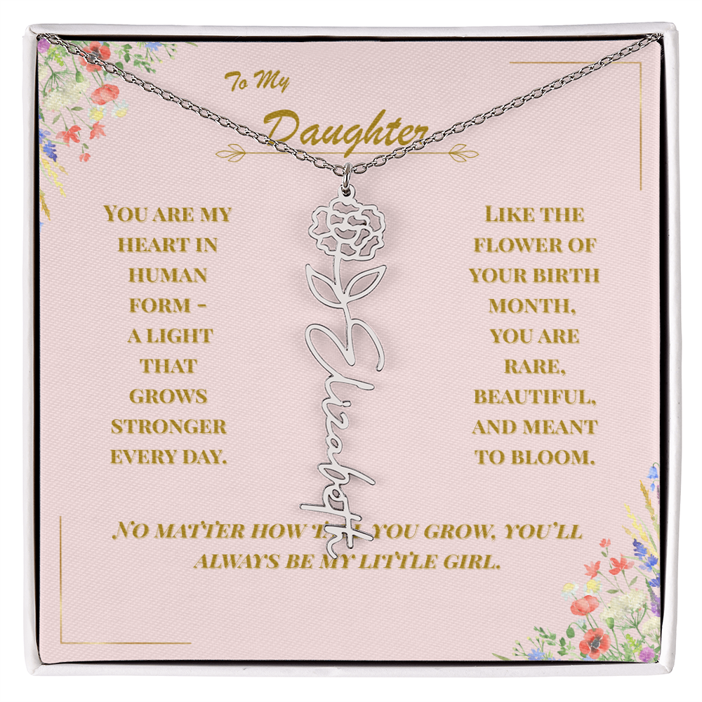 To My Daughter – Personalized Birth Flower Name Necklace with Message Card