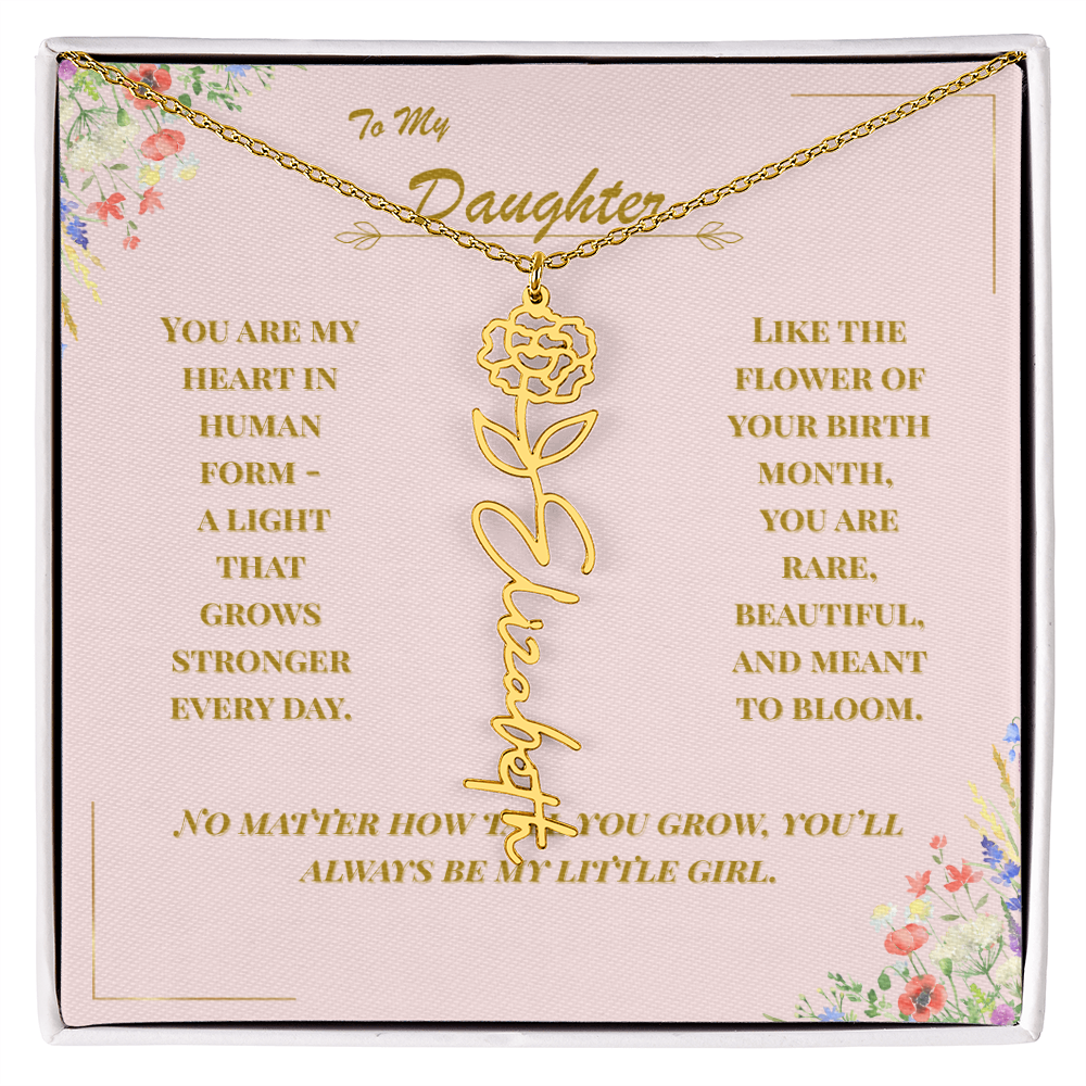 To My Daughter – Personalized Birth Flower Name Necklace with Message Card