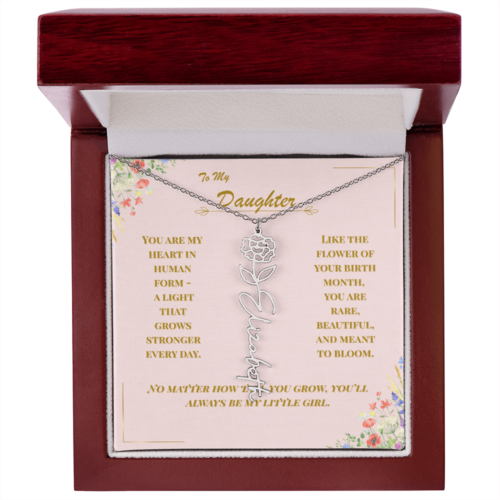 To My Daughter – Personalized Birth Flower Name Necklace with Message Card