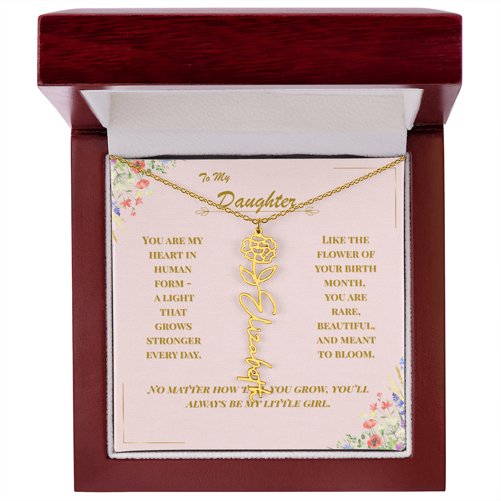 To My Daughter – Personalized Birth Flower Name Necklace with Message Card