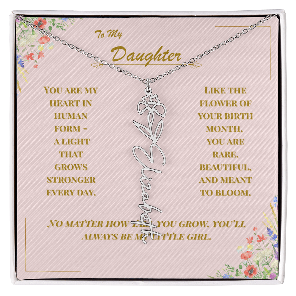 To My Daughter – Personalized Birth Flower Name Necklace with Message Card