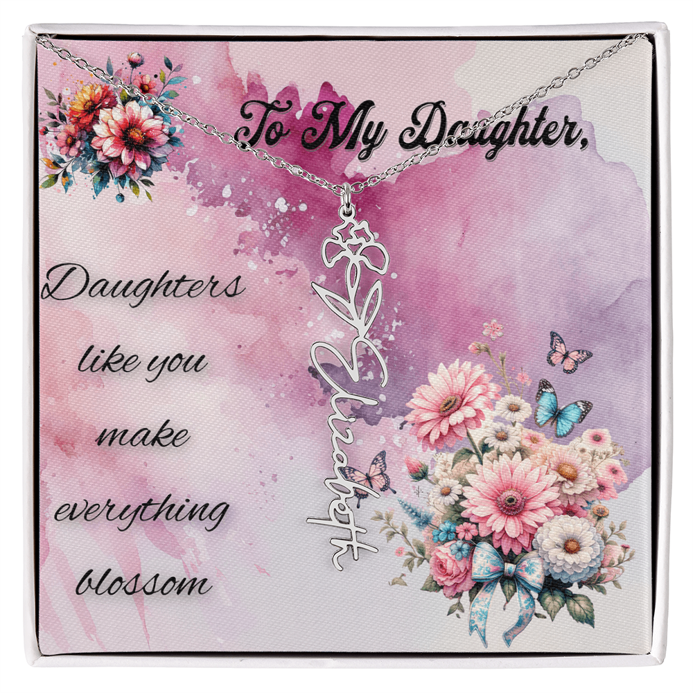 🌸 To My Daughter – Personalized Floral Name Necklace 🌸