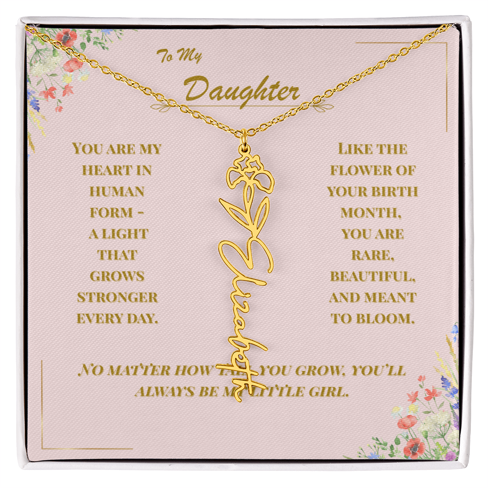 To My Daughter – Personalized Birth Flower Name Necklace with Message Card