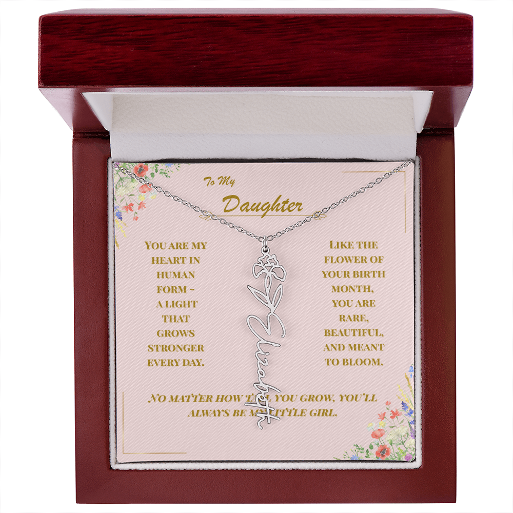 To My Daughter – Personalized Birth Flower Name Necklace with Message Card