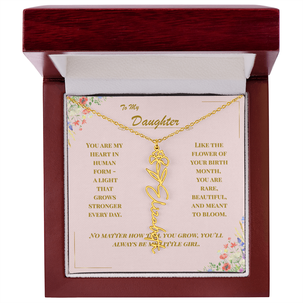 To My Daughter – Personalized Birth Flower Name Necklace with Message Card