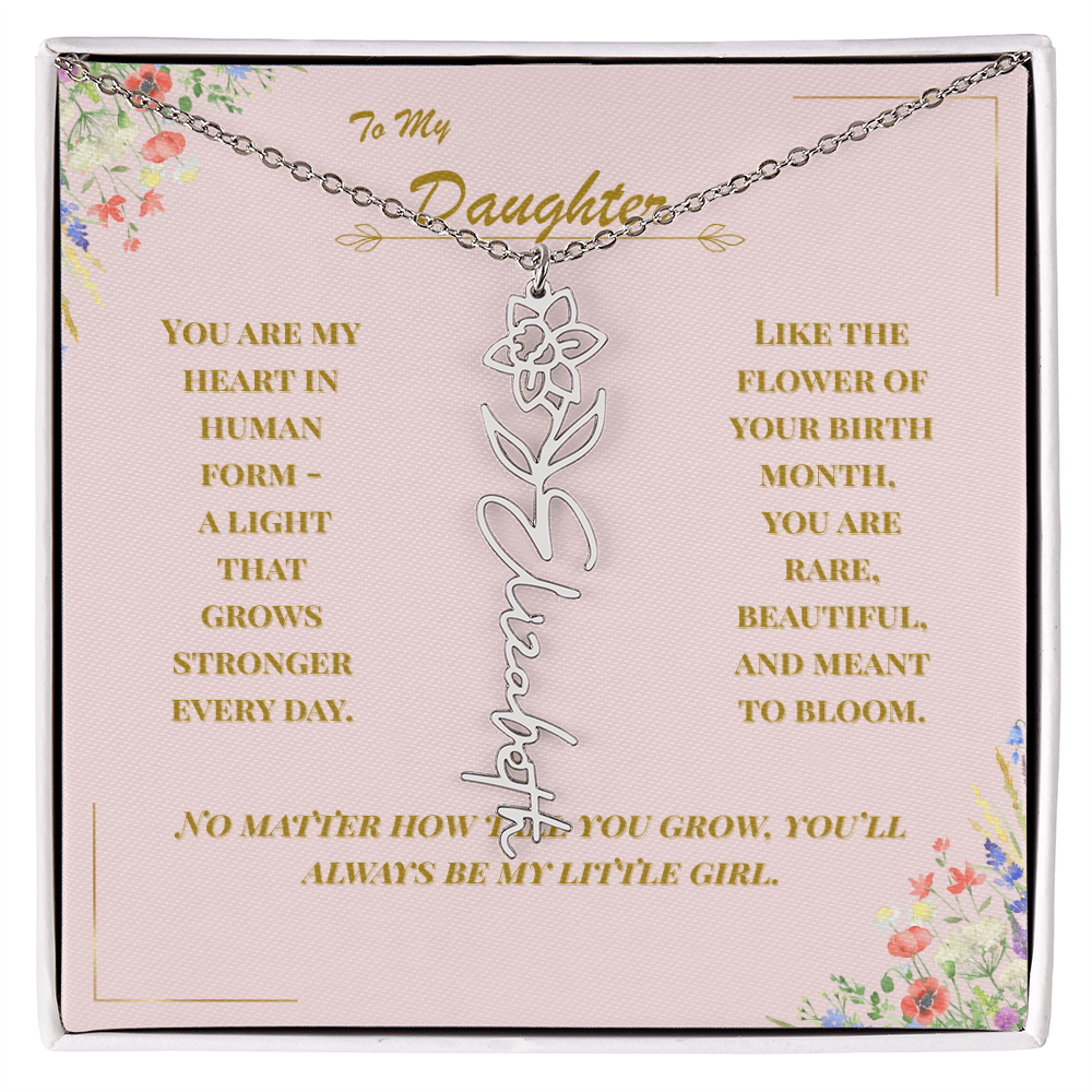 To My Daughter – Personalized Birth Flower Name Necklace with Message Card