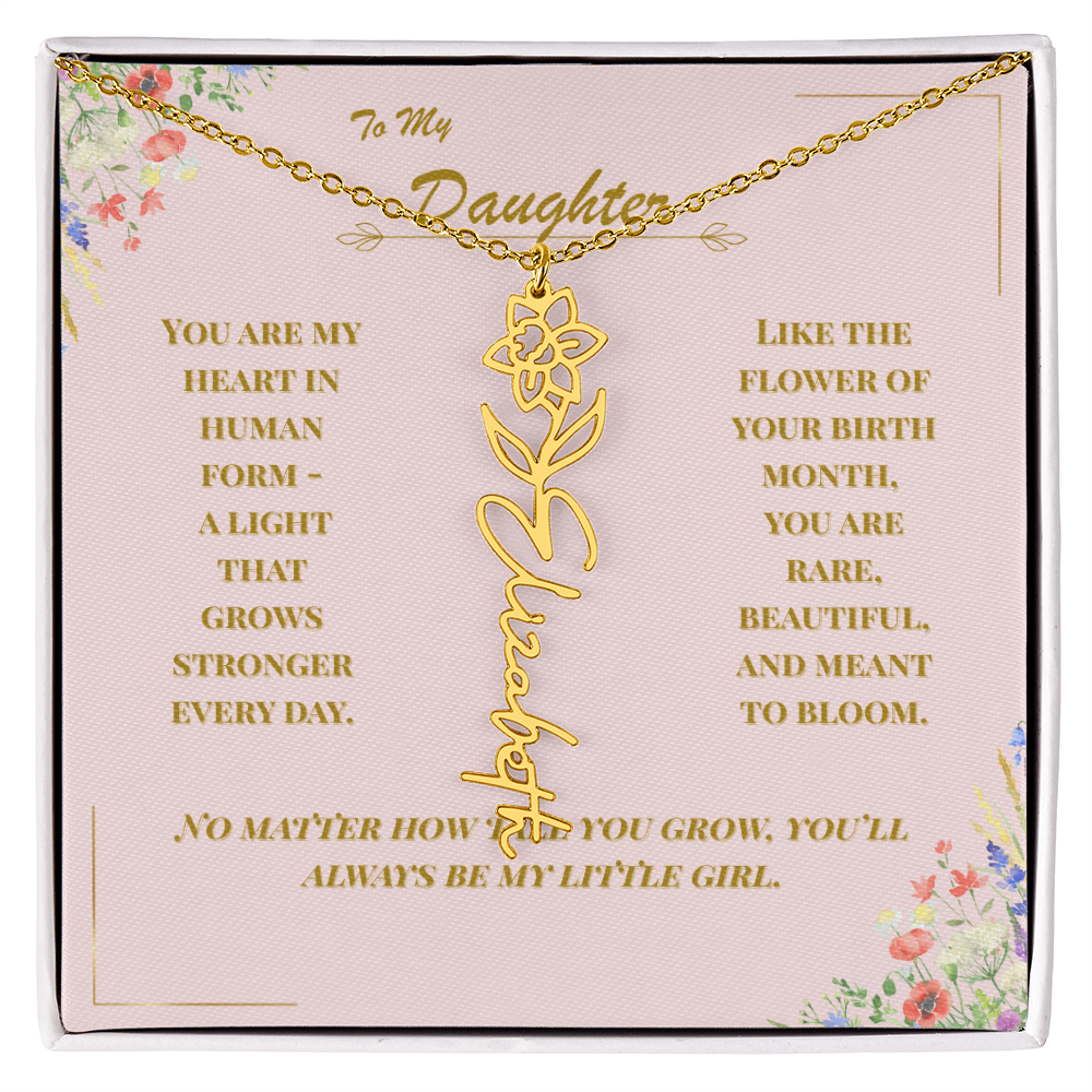 To My Daughter – Personalized Birth Flower Name Necklace with Message Card
