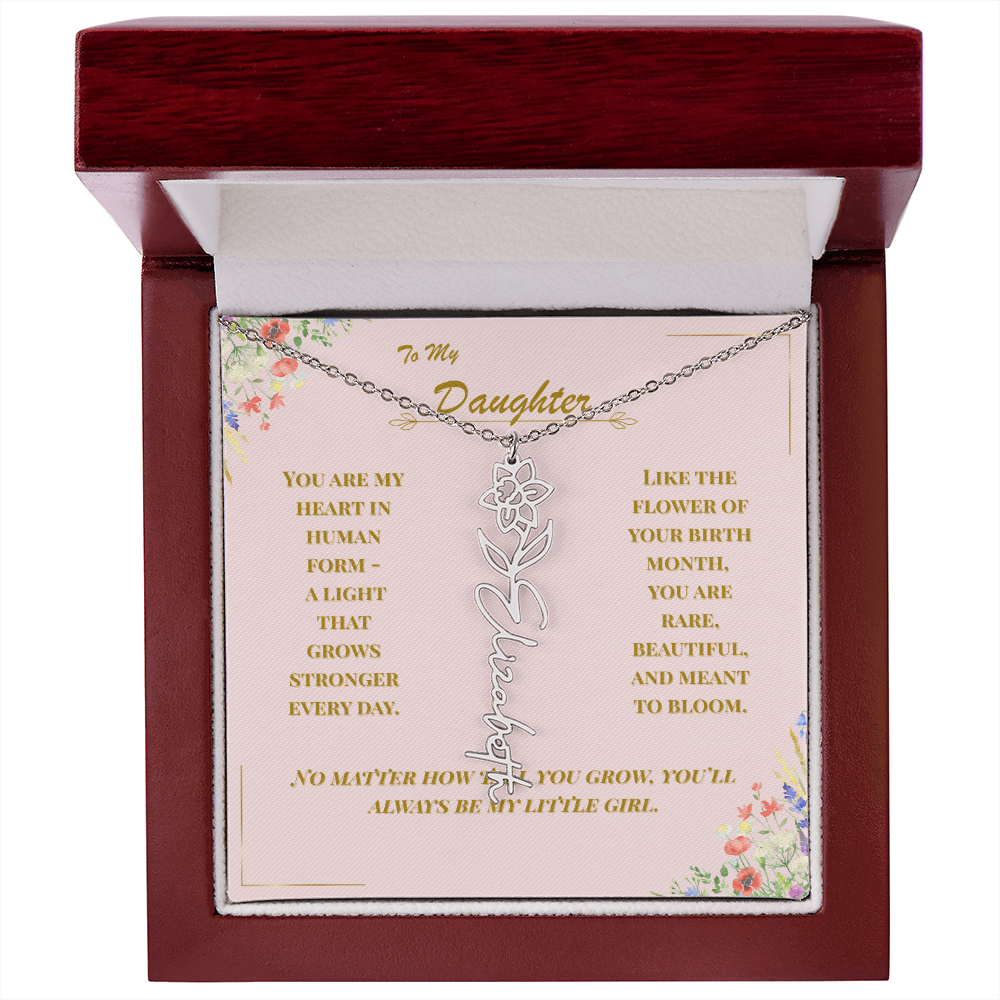 To My Daughter – Personalized Birth Flower Name Necklace with Message Card