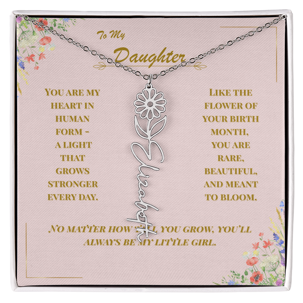 To My Daughter – Personalized Birth Flower Name Necklace with Message Card