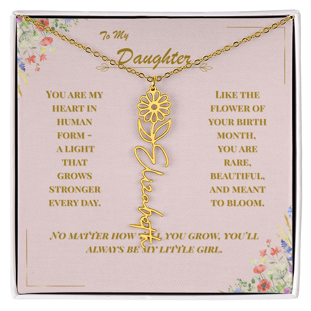 To My Daughter – Personalized Birth Flower Name Necklace with Message Card