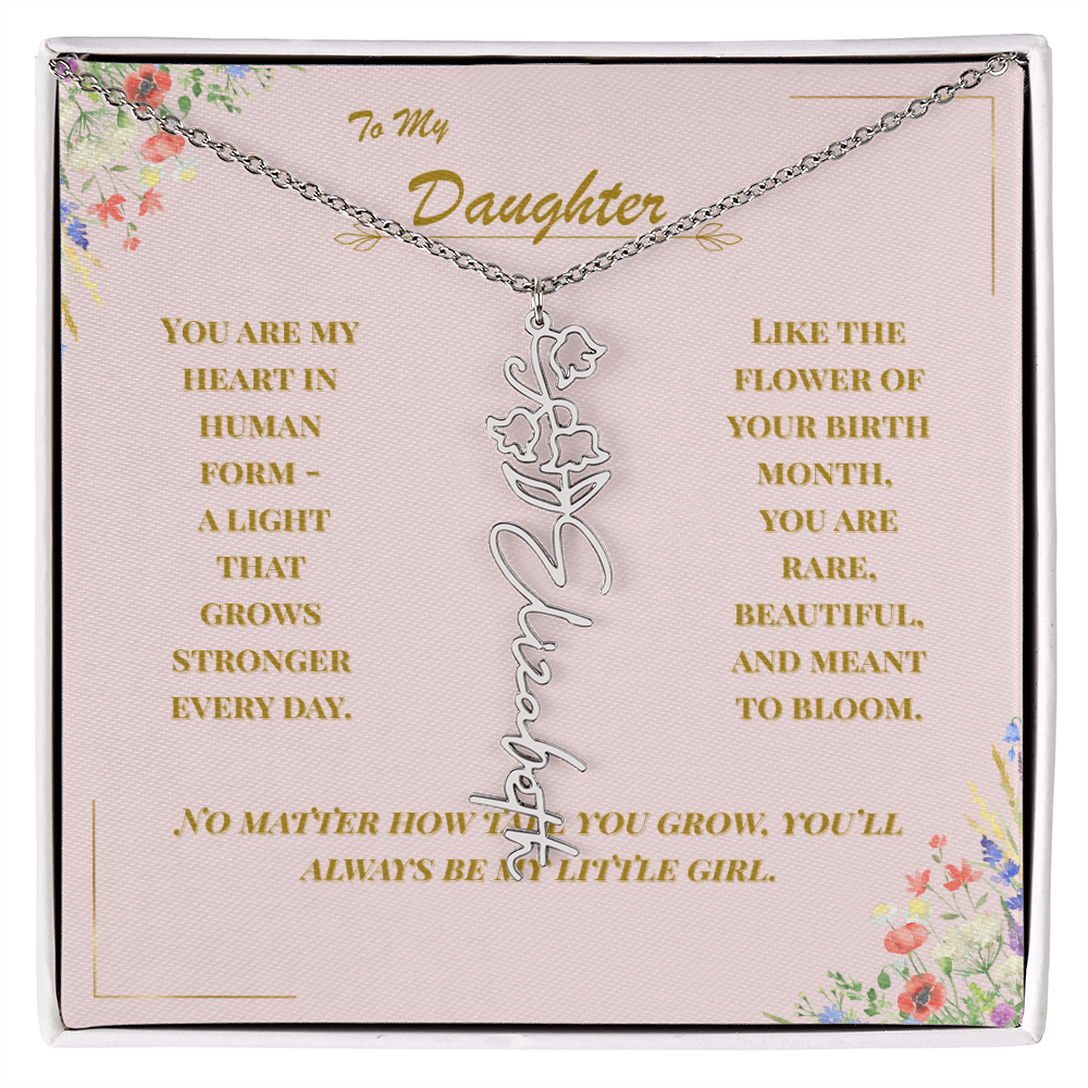To My Daughter – Personalized Birth Flower Name Necklace with Message Card