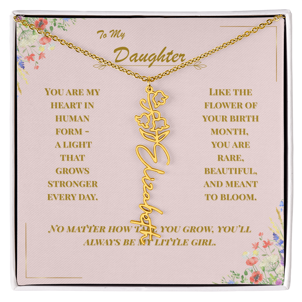To My Daughter – Personalized Birth Flower Name Necklace with Message Card