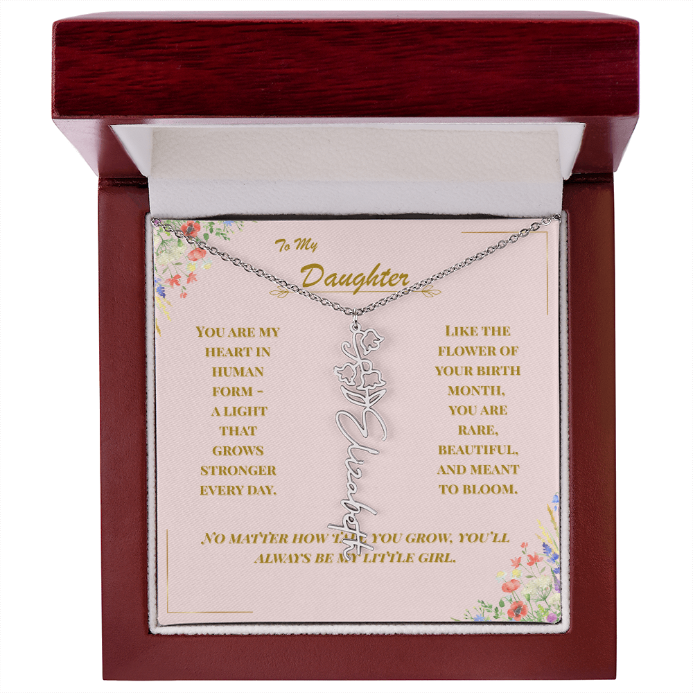 To My Daughter – Personalized Birth Flower Name Necklace with Message Card