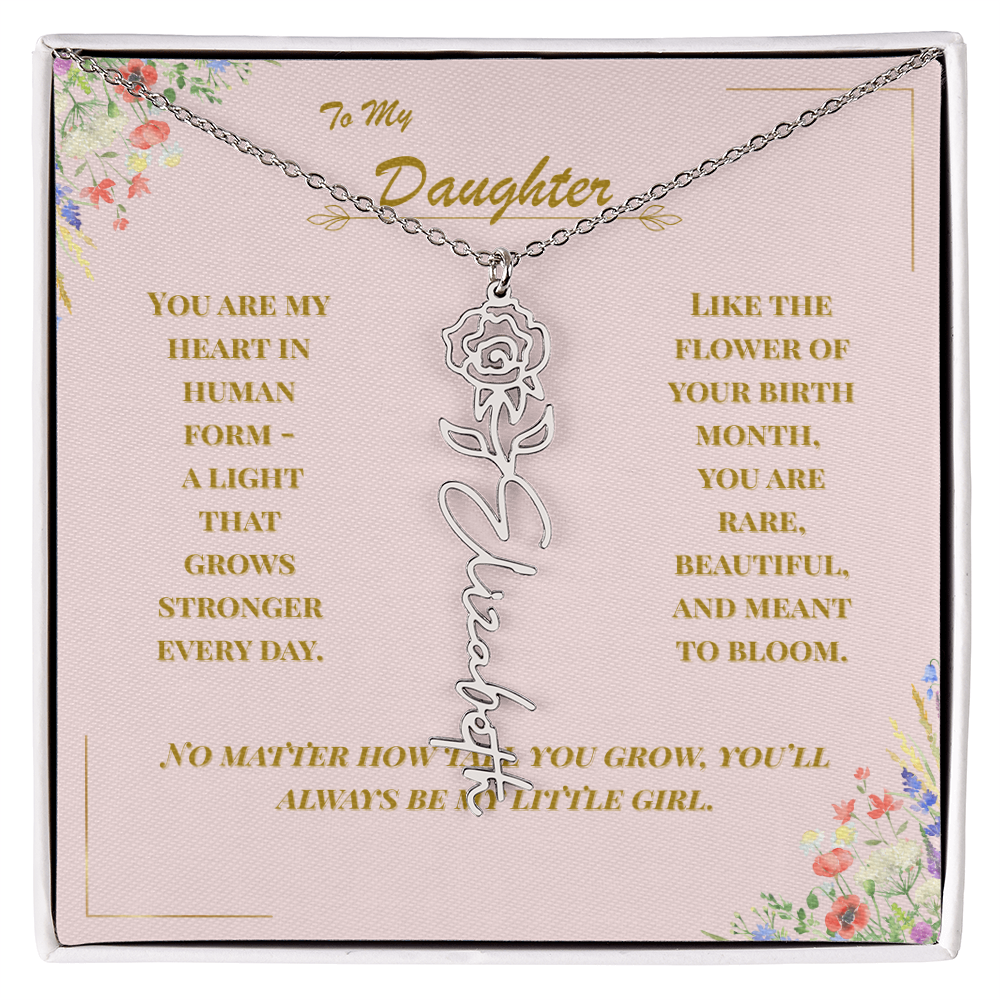 To My Daughter – Personalized Birth Flower Name Necklace with Message Card