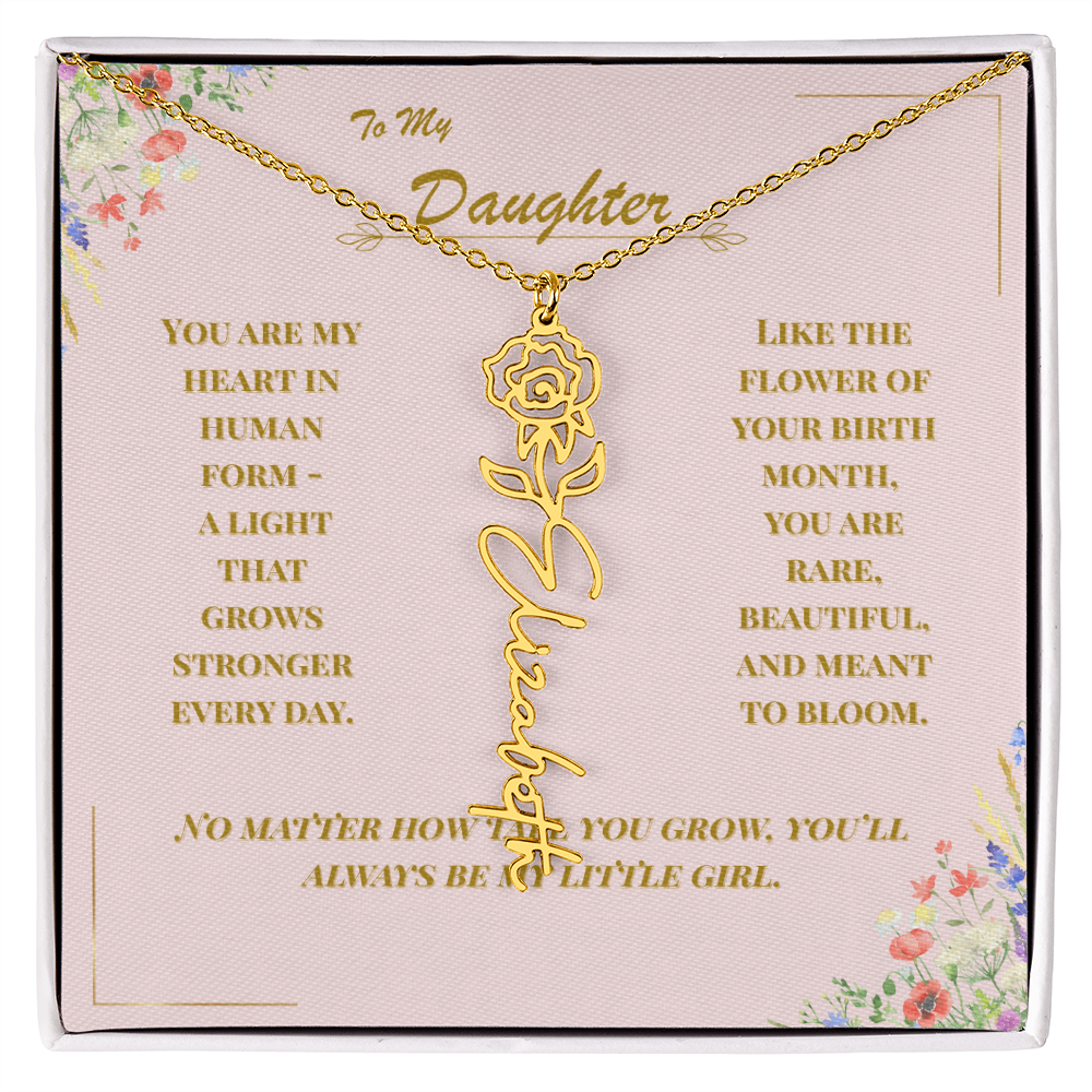 To My Daughter – Personalized Birth Flower Name Necklace with Message Card
