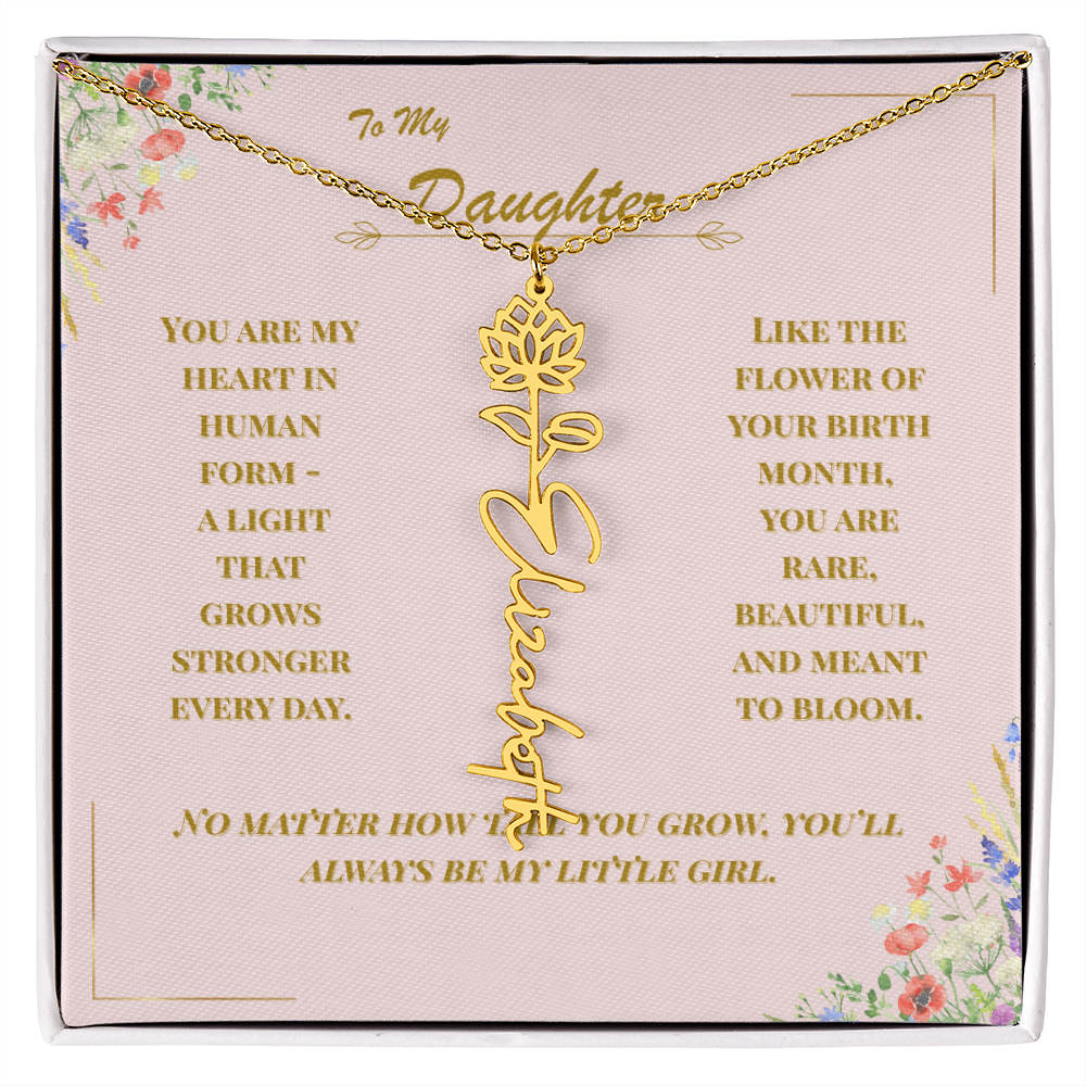 To My Daughter – Personalized Birth Flower Name Necklace with Message Card