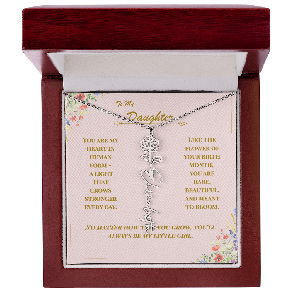 To My Daughter – Personalized Birth Flower Name Necklace with Message Card